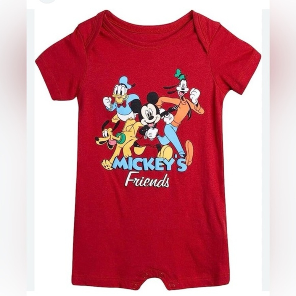 New Disney Baby Mickey’s Friends Romper 6-9 Months Goofy Pluto Donald Duck NWT